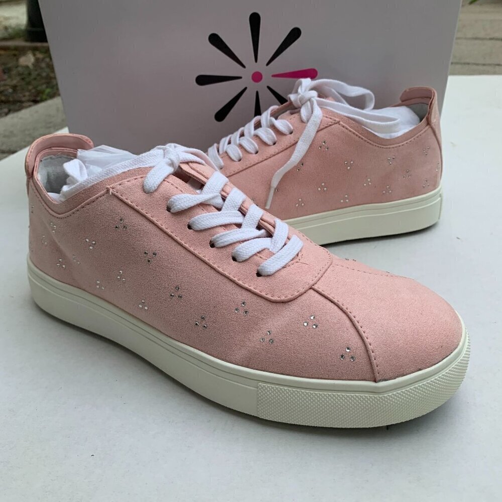Isaac Mizrahi Live! Womens Faux-Suede Lace-Up Fashion Sneaker Crystal Pink 7 Med